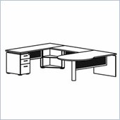 Mayline Eclipse 72 Inch Right P-Shaped Desk, Credenza Shell, Bridge, Box-Box-File Pedestal and False Pedestal Leg
