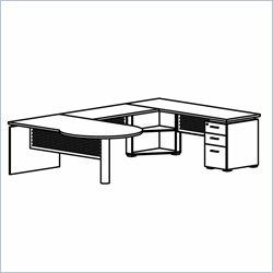 Mayline Eclipse 72 Inch Left P-Shaped Desk, Credenza Shell, Bridge, Box-Box-File Pedestal and False Pedestal Leg