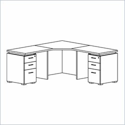 Mayline Eclipse 36 Inch Corner Table, 2 Returns and 2 Box-Box-File Pedestals-Espresso Walnut