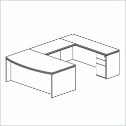 Mayline Luminary 72 Bow Front Desk, Credenza, Bridge and 2 Box-Box-File Pedestals