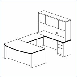 Mayline Luminary 72 Bow Front Desk, Hutch Credenza, Bridge and 2 Box-Box-File Pedestals