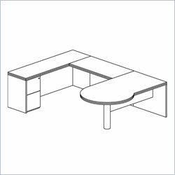 Mayline Luminary 72 Right P-Shaped Desk, Credenza, Bridge and File-File Pedestal