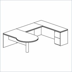 Mayline Luminary 72 Left P-Shaped Desk, Credenza, Bridge and File-File Pedestal