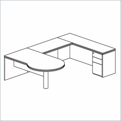 Mayline Luminary 72 Left P-Shaped Desk, Credenza, Bridge and Box-Box-File Pedestal