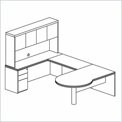 Mayline Luminary 72 Right P-Shaped Desk, Hutch, Credenza, Bridge and Box-Box-File Pedestal-Cherry