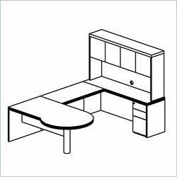 Mayline Luminary 72 Left P-Shaped Desk, Hutch, Credenza, Bridge and Box-Box-File Pedestal