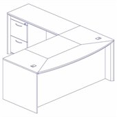 Mayline Corsica 72 Inch Bow Front Executive Computer Desk, Left Return, Center Drawer and Filing Cabinets