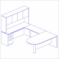 Mayline Corsica 72 Peninsula Desk Set with Bridge, Credenza, Hutch, Mobile Filing Cabinet and Center Drawer