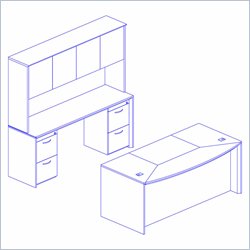 Mayline Corsica 66 Bow Front Computer Desk, Credenza, Hutch with Wood Doors, 2 Mobile... by Mayline