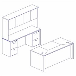 Mayline Corsica 72 Straight Front Executive Computer Desk, Credenza, Hutch with Wood Doors, 2 Mobile Filing Cabinets and Center Drawer