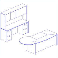 Mayline Corsica 95 Right P-Shaped Desk, Center Drawer, Peninsula Desk, Hutch with Wood Doors and 2 Mobile Filing Cabinets