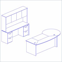 Mayline Corsica 95 Left P-Shaped Desk, Center Drawer, Peninsula Desk, Hutch with Wood Doors and 2 Mobile Filing Cabinets