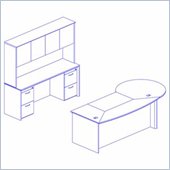 Mayline Corsica 95 Left P-Shaped Desk, Center Drawer, Peninsula Desk, Hutch with Wood Doors and 2 Mobile Filing Cabinets