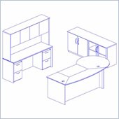 Mayline Corsica 95 Left P-Shaped Desk, Center Drawer, Peninsula Desk, Hutch with Wood Doors, Wall Cabinet and 3 Mobile Filing Cabinets