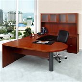 Mayline Mira Wood Peninsula U-Shaped Desk Set in Cherry