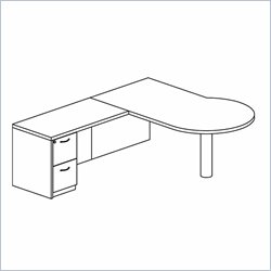 Mayline Mira Right P-Shaped Desk, Return and File-File Pedestal