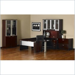 Mayline Mira Right P-Shaped Desk, Credenza, Return and File-File Pedestal