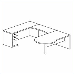 Mayline Mira Right P-Shaped Desk, Credenza, Return and Box-Box-File Pedestal