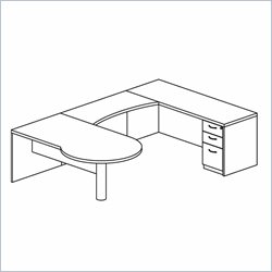 Mayline Mira Left P-Shaped Desk, Credenza, Return and Box-Box-File Pedestal