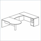 Mayline Mira Left P-Shaped Desk, Credenza, Return and Box-Box-File Pedestal