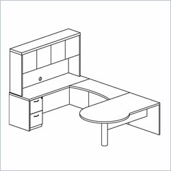 Mayline Mira Right P-Shaped Desk, Credenza, Return, Hutch and File-File Pedestal