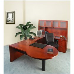 Mayline Mira Left P-Shaped Desk, Credenza, Return, Hutch and File-File Pedestal