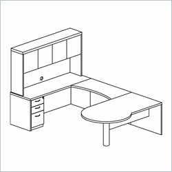 Mayline Mira Right P-Shaped Desk, Credenza, Return, Hutch and Box-Box-File Pedestal