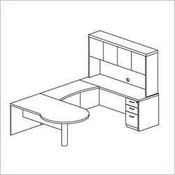 Mayline Mira Left P-Shaped Desk, Credenza, Return, Hutch and Box-Box-File Pedestal