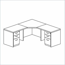 Mayline Mira Corner Table, Two (2) Returns and Two (2) Box-Box-File Pedestals