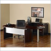 Mayline Napoli 63 Desk with Curved Extension, Right Single Pedestal Return, Center Drawer and Low Wall Cabinet