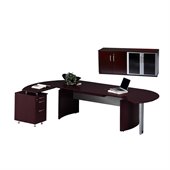 Mayline Napoli 63 Desk with Curved Extension, Single Pedestal Left Return and Low Wall Cabinet