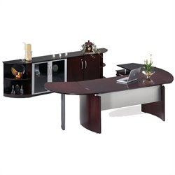 Mayline Napoli 72 Desk with Curved Extension, Single Pedestal Left Return, Low Wall Cabinet and 2 Shelves