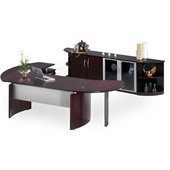Mayline Napoli 72 Desk with Curved Extension, Single Pedestal Right Return, Low Wall Cabinet and 2 Shelves
