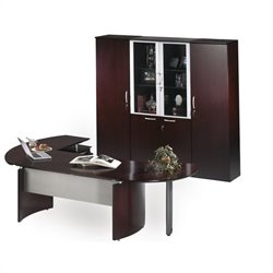 Mayline Napoli 7-Piece Desk Set with High Wall Cabinet and 2 Wardrobe Cabinets-Sierra Cherry