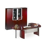 Mayline Napoli 72 Desk Set with Curved Extension, Left Return with Pedestal, High Wall Cabinet and 2 Wardrobe Cabinets