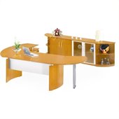 Mayline Napoli 72 Desk Set with 2 Curved Extensions, Center Drawer, Low Wall Cabinet and Two (2) Shelves