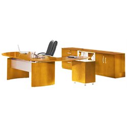 Mayline Napoli 72 Desk Set with Curved Extension, Left Return with Pedestal, Low Wall Cabinet and Lateral File-Golden Cherry