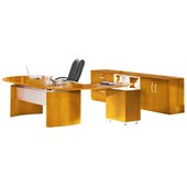 Mayline Napoli 72 Desk Set with Curved Extension, Left Return with Pedestal, Low Wall Cabinet and Lateral File