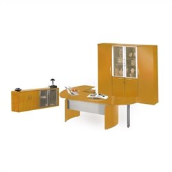 Mayline Napoli 72 Inch Desk, Curved Desk Extension, Right Return with Pedestal, Center Drawer, Low and High Wall Cabinets and Two (2) Wardrobe Cabinets-Sierra C