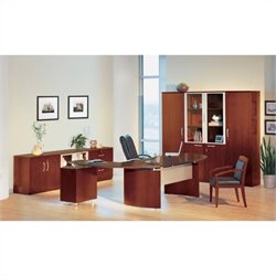Mayline Napoli 72 Desk Set with 2 Curved Left Returns, Center Drawer, High and Low Wall Cabinets, Lateral File and 2 Wardrobe Cabinets-Sierra Cherry