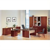 Mayline Napoli 72 Desk Set with 2 Curved Left Returns, Center Drawer, High and Low Wall Cabinets, Lateral File and 2 Wardrobe Cabinets