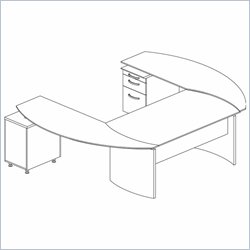 Mayline Napoli 63 Desk Set with 2 Curved Single Pedestal Returns and Center Drawer