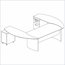 Mayline Napoli 72 Desk Set with 2 Curved Single Pedestal Returns and Center Drawer