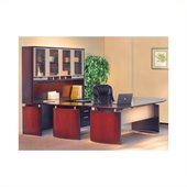 Mayline Napoli 63 Desk Set with Curved Extension, Center Drawer, Right-Hand Bridge, Credenza, Hutch, Pedestal and Trays
