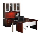 Mayline Napoli 63 Desk Set with Curved Extension, Center Drawer, Left-Hand Bridge, Credenza, Hutch, Pedestal and Trays