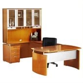 Mayline Napoli 72 Desk Set with Center Drawer, Left-Hand Bridge, Credenza, Hutch, Pedestal and Trays