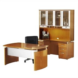 Mayline Napoli 63 Desk Set with Center Drawer, Credenza, Hutch, Pedestals and Trays