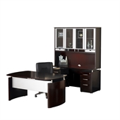 Mayline Napoli 7-Piece Desk with Credenza, Hutch, Pedestals and Trays