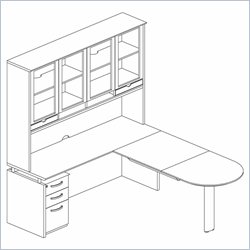 Mayline Napoli 6-Piece Peninsula Desk Set with Center Drawer, Credenza, Hutch and Trays-Sierra Cherry