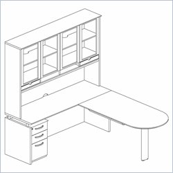 Mayline Napoli 6-Piece Peninsula Desk Set with Hutch and Pedestal